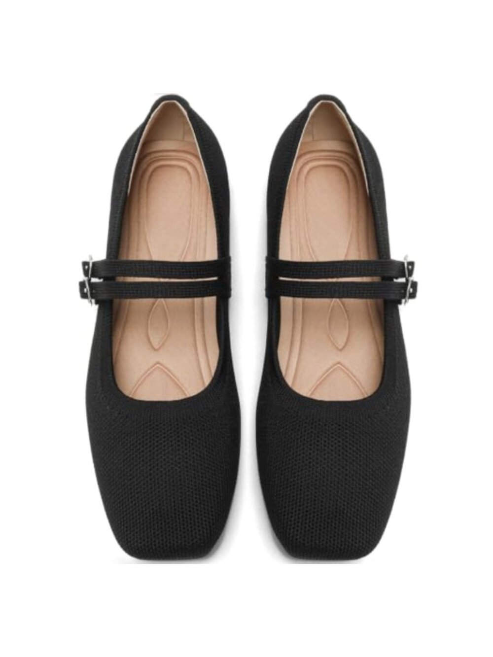 Mary Jane Flats Square Toe Knit Buckle Strap Slip On Comfortable Dressy Office